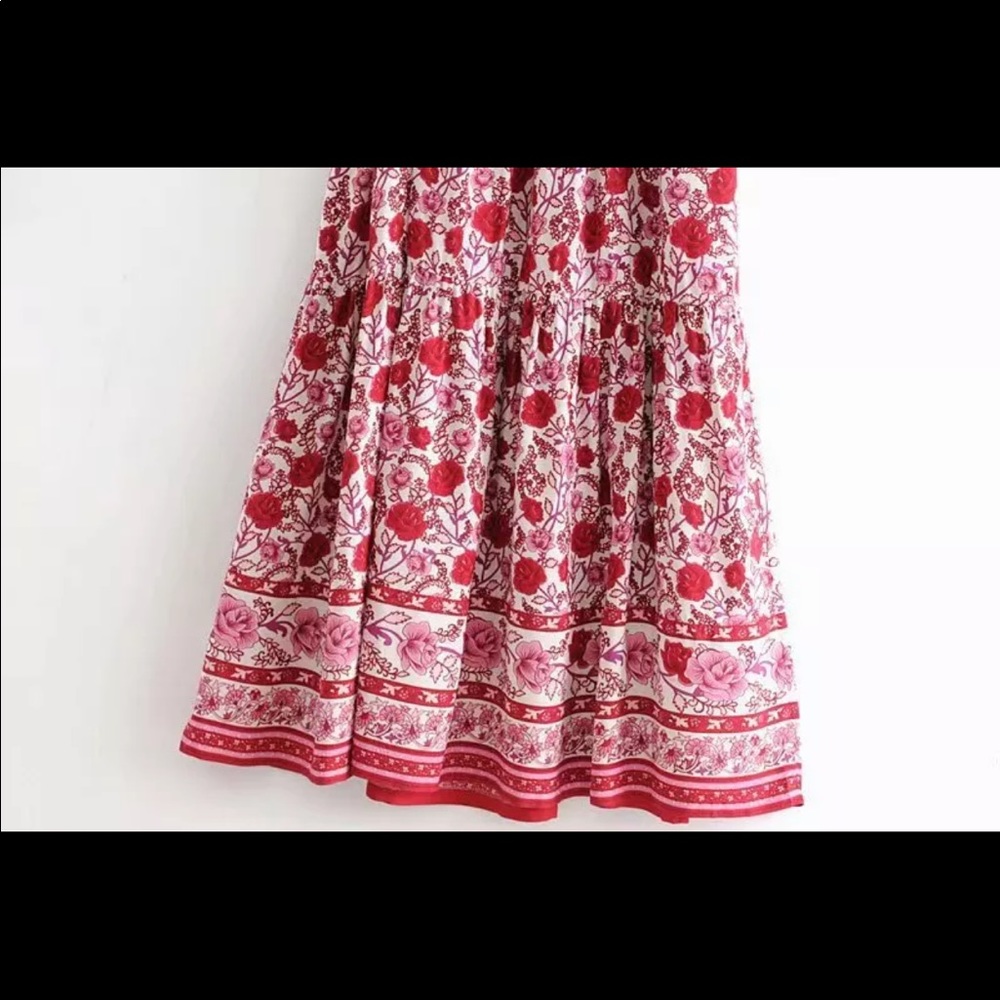 Boho Gypsy Floral Tiered Maxi Dress Blue Yellow - Picture 10 of 15